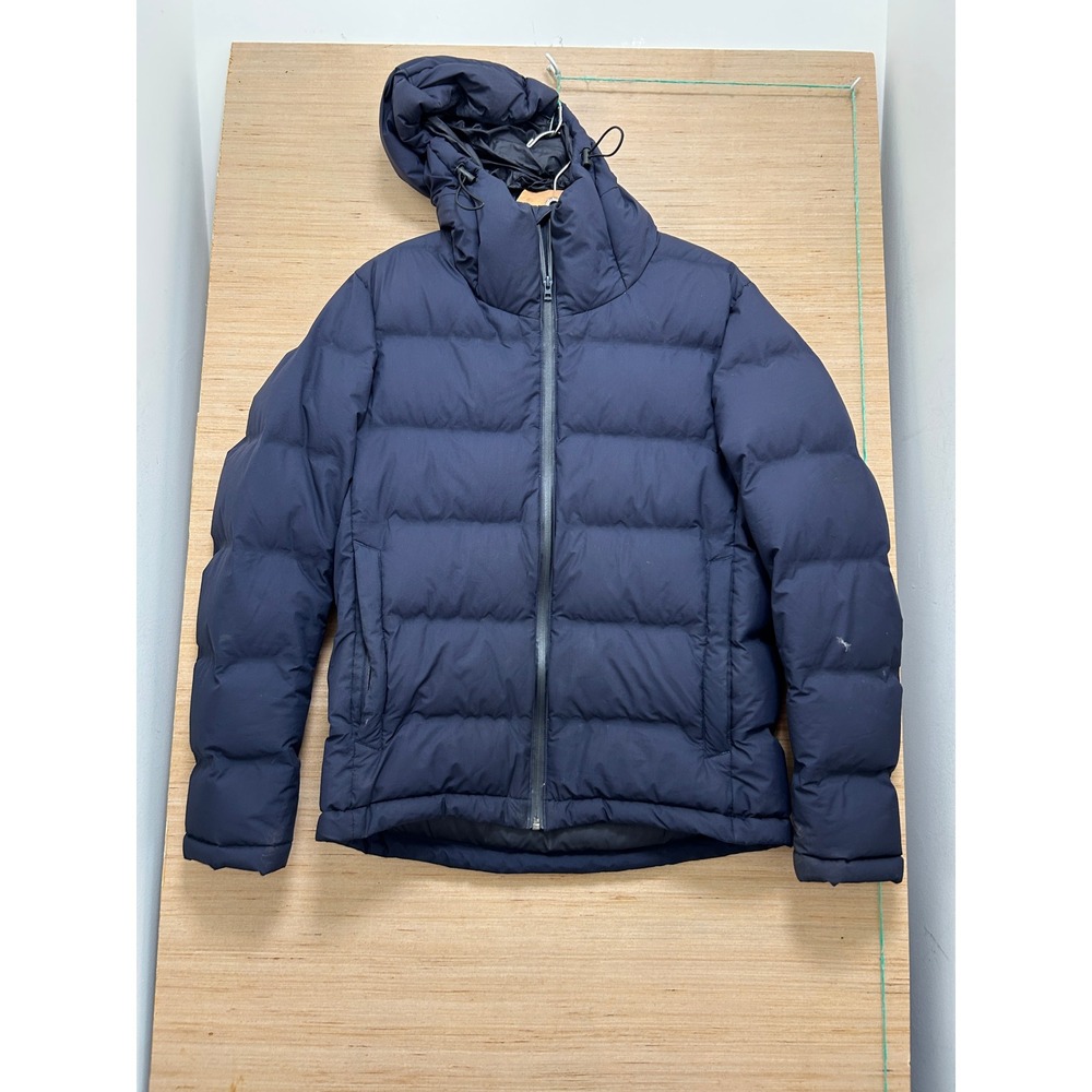 Uniqlo Seamless Down Parka Mens Small Navy Blue Hooded Puffer Jacket FLAW